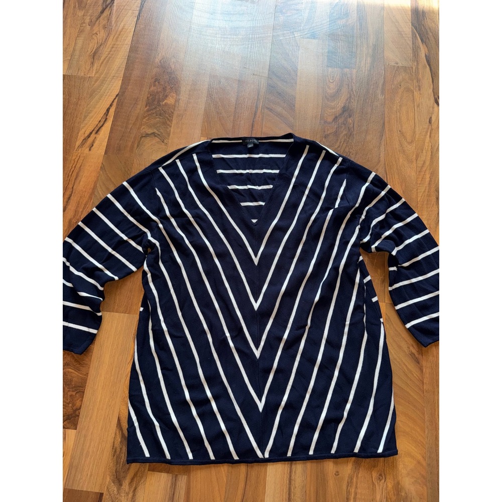 Talbots Sweater Womens Large Navy‎ Blue Excellent V-Neck Chevron Striped Tunic